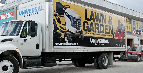 Universal Hardware truck seen in Orange Walk Town.